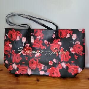 NWT Victoria's Secret 2019 Limited Edition Rose Print Tote Bag Black Red Floral